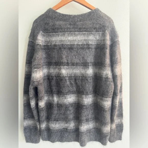 Todd Snyder Mohair Wool Charcoal and Gray Striped Cardigan